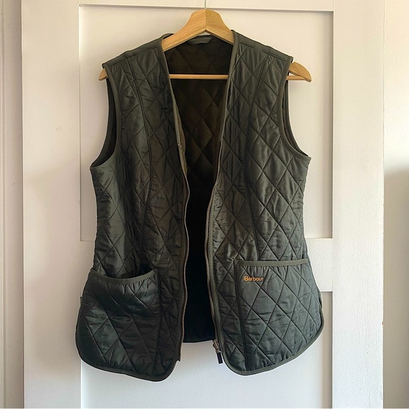 EUC Barbour Betty Fleece Liner vest gilet in Dark Olive - zips inside jacket - Picture 5 of 7